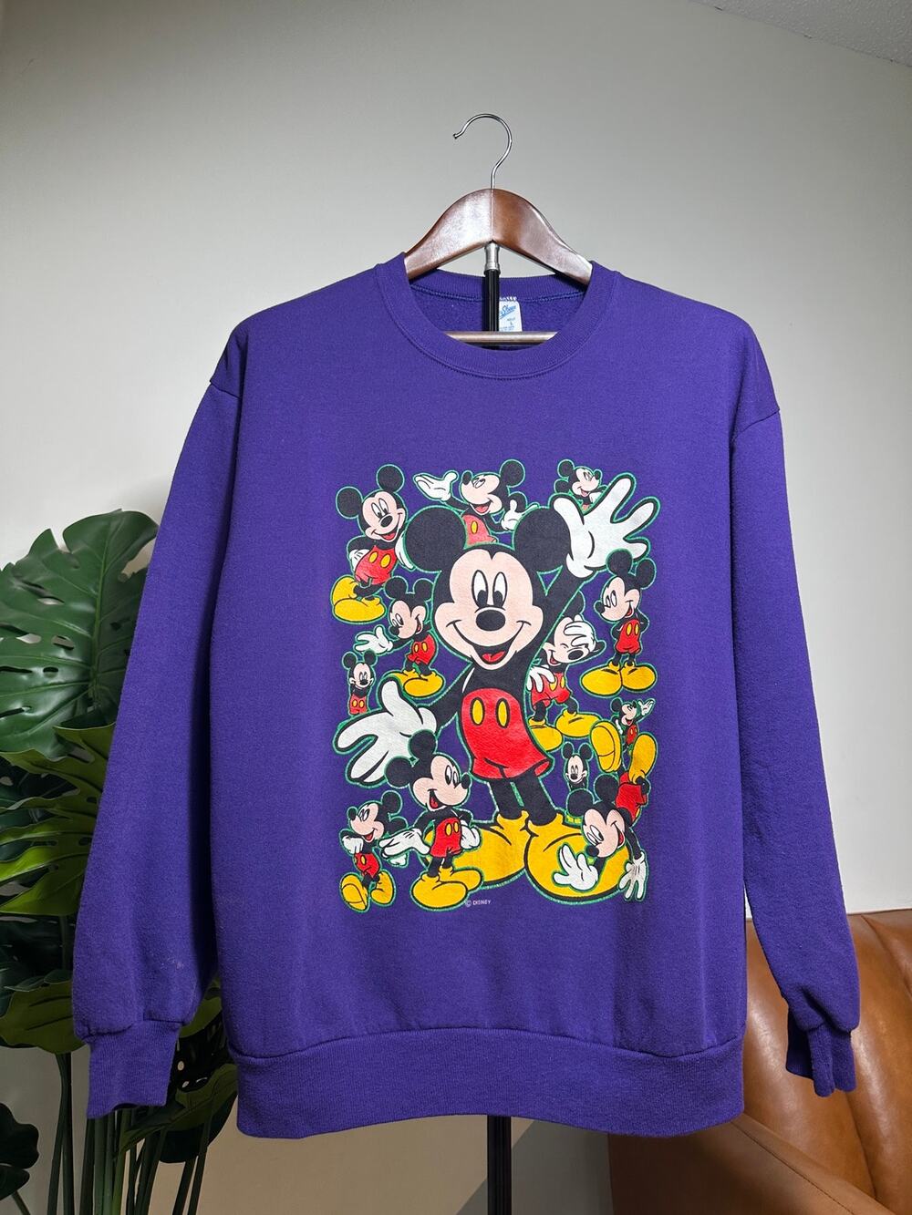 Vintage 90s Mickey Mouse Velva Sheen USA Purple Crewneck Sweatshirt Adult L